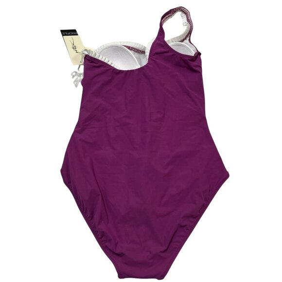Profile By Gottex Swimsuit Womens 10 Purple Kundala Shoulder Ruffle One‎ Piece - Picture 2 of 8
